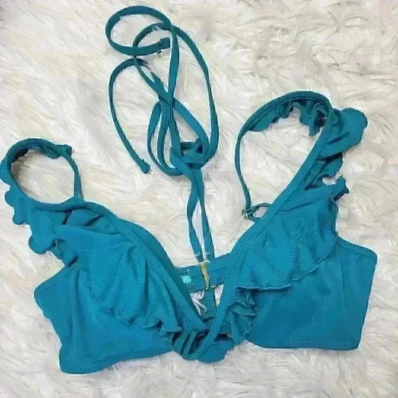 Sundazed Swim Top 36B Womens Green Brooke Ruffle Tie Back Bikini - Picture 1 of 9